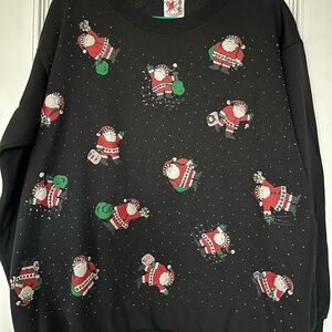 Vintage Santa Patterned Black Sweatshirt -90s